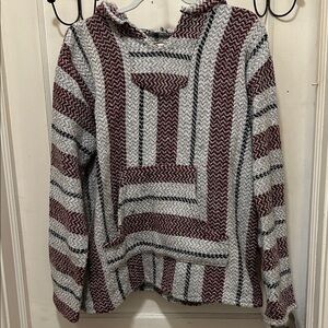 Striped Pullover Crew Neck Sweater in Maroon and Cream